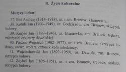 Wykaz muzyków zawarty w opracowaniu Zenona Barana "Dzieje wsi Branew" z 1999